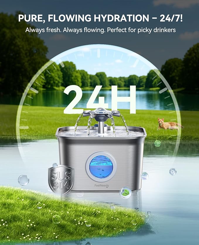 Cat Water Fountain — Ultra-Quiet Filter Pump, 2.5L