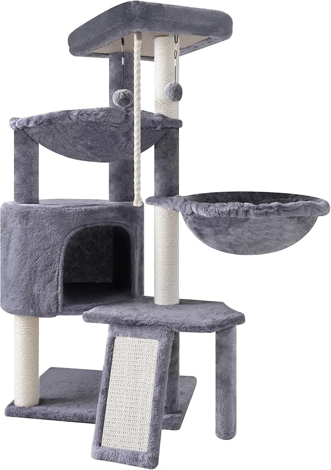 Cat Scratch Post with Dangling Toy — Multi-Level Play Tower