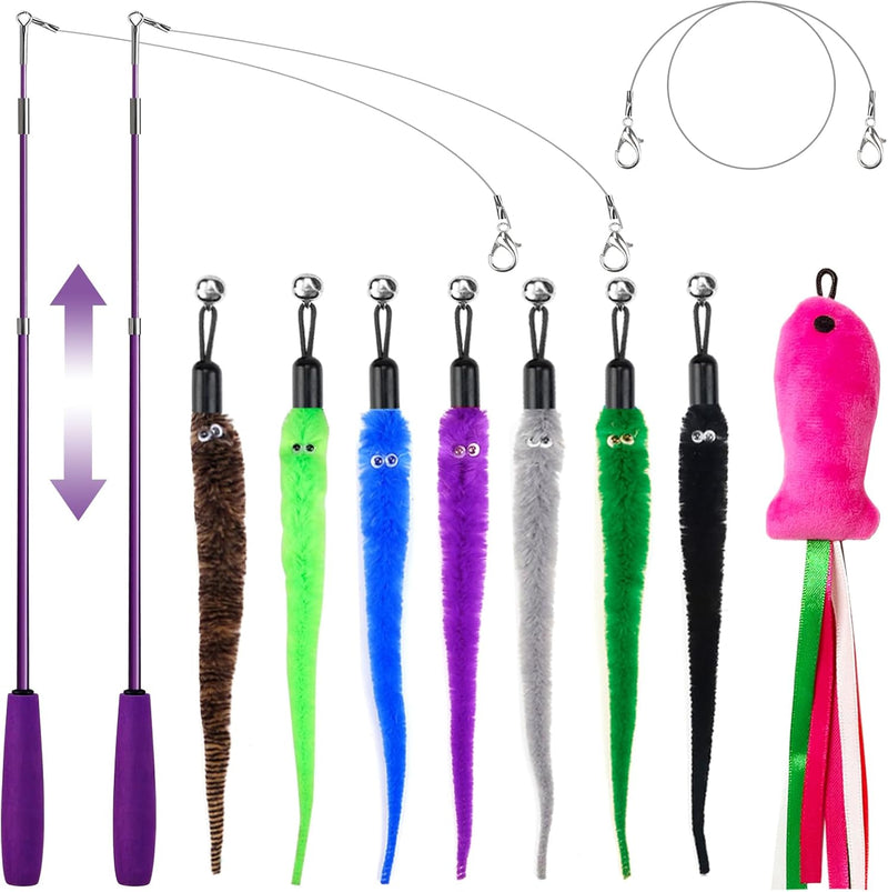 Feather Wand Cat Teaser Toy — Retractable 100cm Wand