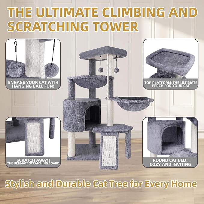 Cat Scratch Post with Dangling Toy — Multi-Level Play Tower