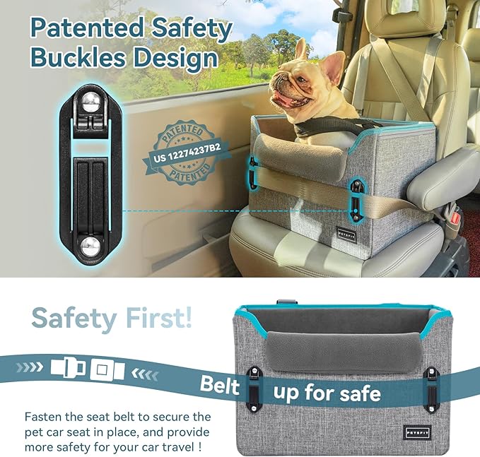 Dog Car Booster Seat — Safety Buckle, Elevated View