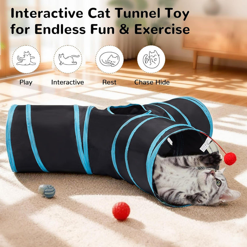 Crinkle Tunnel Cat Toy — Collapsible Play Tunnel with Toys